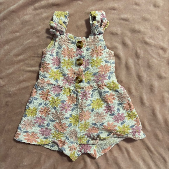 Little Lass Floral Textured Romper - Pink, Purple, Yellow - Picture 1 of 3